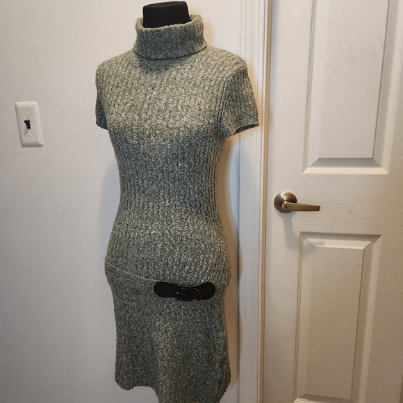 J.J. Always Turtle Neck Short Sleeve Bodycon Gray XSmall Mini Sweater Dress - Picture 4 of 7